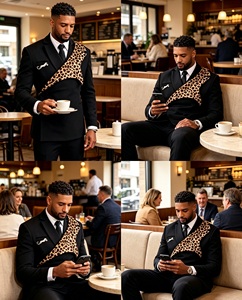 <span class=keywords><strong>Veste</strong></span> <span class=keywords><strong>de</strong></span> <span class=keywords><strong>costume</strong></span> pour <span class=keywords><strong>homme</strong></span> style célébrité automne/hiver avec broche imprimé léopard Congo Sape Culture - Product Image 4