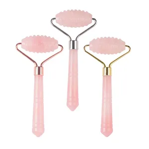 Tự nhiên Rose Quartz Con lăn bán buôn tinh thể màu hồng trên khuôn mặt con lăn Massager chống lão hóa Spike ngọc lăn cho cô gái Quà Tặng