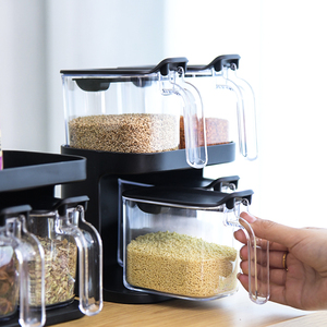 Citylife Small Salt Sugar Plastic Condiments Food Container Seasoning Jar Stack Plastic Spice Jar Container Black with Spoon