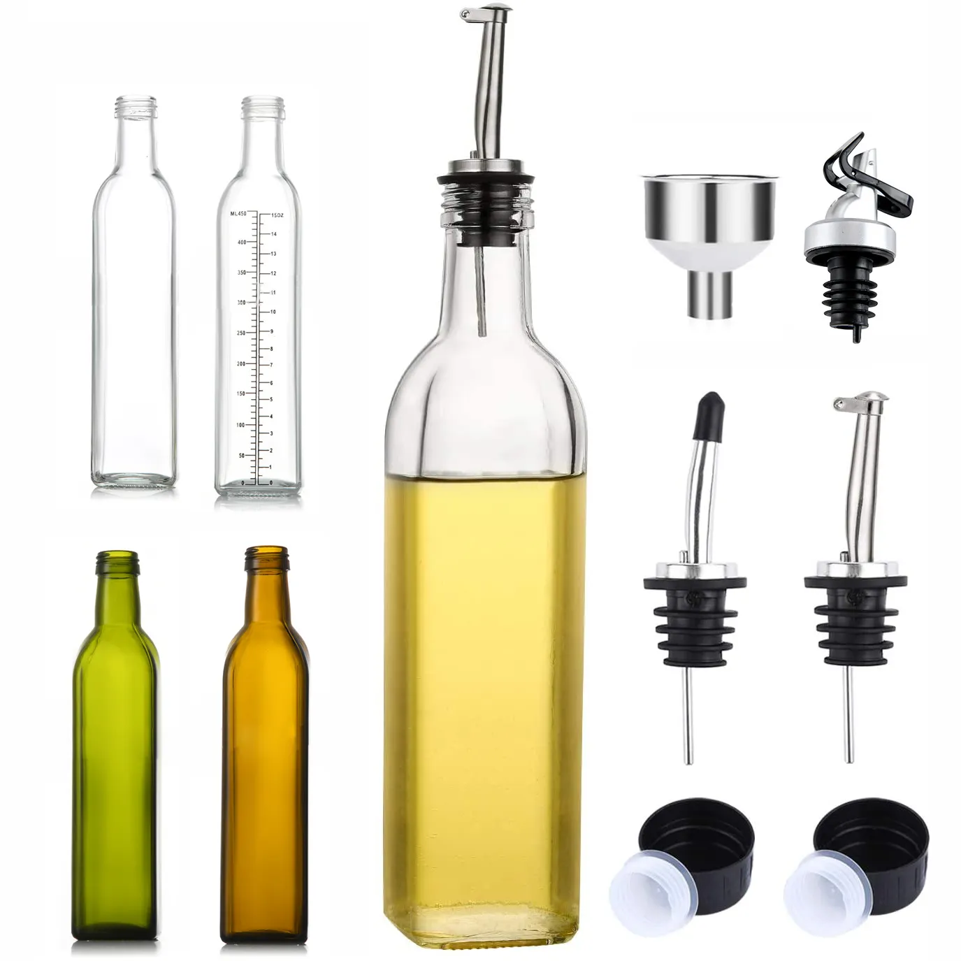 Dispenser di olio d'oliva cucina 500ml aceto ampolla caraffa Decanter contenitore di cottura in vetro trasparente Dispenser di olio bottiglia con versatori