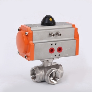 Vanne à boisseau sphérique pneumatique PN16 3 pouces 3 voies à raccord en <span class=keywords><strong>T</strong></span> fileté NPT BSP en acier inoxydable CF8M 304 PQ13 - Product Image 1