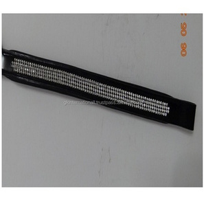 Banda de cuero para cejas en forma de onda en cuero con acabado negro costuras completas y acolchado con cristales genuinos de 5 filas - Product Image 1