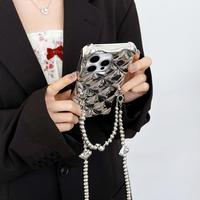 Coque de téléphone en argent plaqué avec chaîne de perles à bandoulière pour iPhone 16 15 14 13 12 pour Huawei Mate 60 50 40 30 Pro Plus