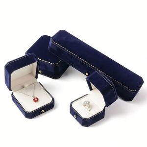 Boîte à bijoux en velours suédé pour bague, boucles d'oreilles, bracelet, collier, mariage, octogonale - Product Image 5