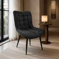 Chaise de salle à manger élégante en lin sans accoudoirs, design moderne avec dossier capitonné et pieds en métal industriel pour café, vente en gros