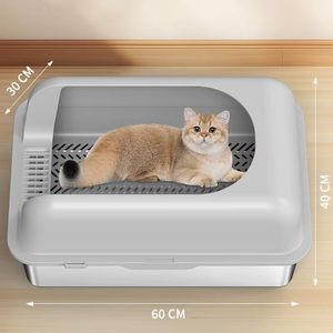กระบะทรายแมว Pawfect Cleanpaws แบบกรองเศษขยะ สแตนเลส ขนาด XL 23.6x15.7x11.8 นิ้ว สีเทาและสีเงิน ดีไซน์ทันสมัย - Product Image 2