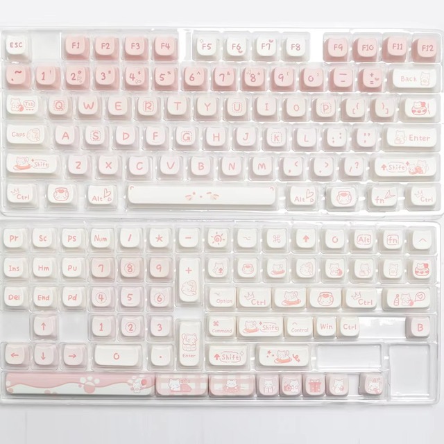 Lovely Pink Kitten Keycaps MAO Profile PBT Material DYE-SUB Cute Keycap for 61/64/68/84/87/100/104/108 MX Mechanical Keyboard
