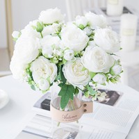 Gesimuleerde bloemen 5 hoofden Nieuwe pioenroos 4 bosjes kleine rozen Kunstbloemen Handboeketten Woonkamer Woondecoratie