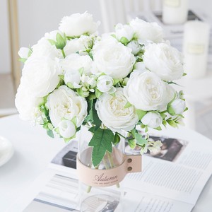 Flores Simuladas com 5 Cabeças, Novas Peônias, 4 Buquês de Rosas Pequenas, Flores Artificiais, Buquês Portáteis para Decoração de Sala de Estar - Product Image 2