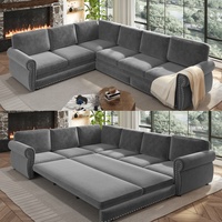 Canapé d'angle en forme de L de 118 pouces avec lit escamotable, canapé-lit convertible surdimensionné, canapés sectionnels rembourrés en chenille, gris clair