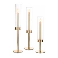 Décorations de mariage modernes : Cylindre doré conique pour bougeoirs de centre de table avec verre pour événements de mariage