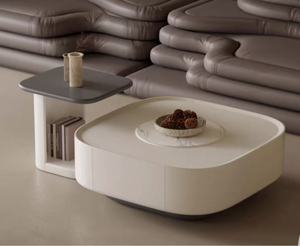 Modern Minimalist Coffee <b>Table</b> with Storage White and Black Set Living Room Furniture Faux Marble <b>Top</b> Plastic Frame - Product Image 6