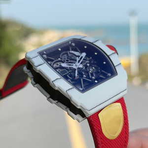 Reloj Automático de Fibra de Carbono para Hombre, Estilo RM, Resistente al Agua, con Correa de Tela Roja - Product Image 3