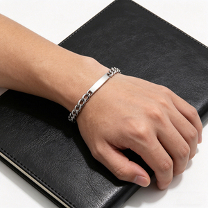 Bracelet Hip-Hop Géométrique en Acier Inoxydable pour Homme, Chaîne Curb NK Tendance, Barre Courbe Gravable, Bijoux de Mode pour Fiançailles, Vente en Gros - Product Image 4
