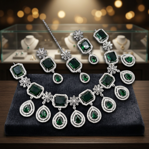 Ensemble collier et boucles d'oreilles pour femme, design floral corail plaqué platine, style ethnique traditionnel, haute qualité, certifié par un tiers - Product Image 3