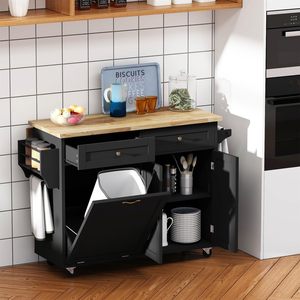 Armoire à déchets de <span class=keywords><strong>cuisine</strong></span> inclinable, capacité de 10 gallons, îlots de rangement, chariots mobiles avec plateau en bois de caoutchouc pour salle à manger - Product Image 5