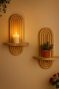 رف خشبي صلب مقوس ومنحوت، رف عرض جداري من خشب الصنوبر الطبيعي لغرفة الدراسة والتخزين. - Product Image 5