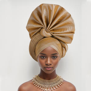 HZM-60945 Pañuelo Nigeriano para la Cabeza, Turbante Africano ASO Oke Gele, Preconfeccionado, Hecho a Mano, Gorro Turbante Africano para Fiesta - Product Image 4