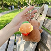 Peluche mignonne Capigbala Bear Doll, style couette, lavée, pendentif de sac, pour étudiant, doublure en coton PP et maille, 10 cm, avec porte-clés burger et frites