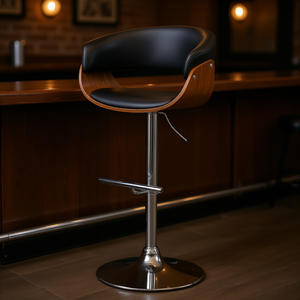 Tabouret de bar pivotant réglable Sheldon noir, base chromée, cuir PU, design contemporain, mobilier commercial - Product Image 2