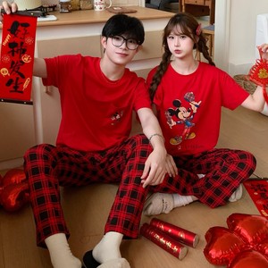 <span class=keywords><strong>Pigiama</strong></span> in Puro Cotone Meryjia per Coppie, Nuova Collezione 2025 con Stampa Cartoon <span class=keywords><strong>Mickey</strong></span>, Set Rosso per l'Anno di Nascita - Product Image 1