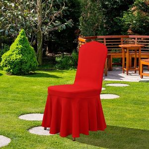 Nouvel ensemble de housses de chaise de salle à manger 2023, couleur rouge, jupe extensible, housse de chaise de banquet pour hôtel - Product Image 6
