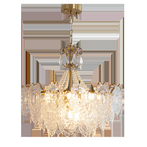 Lampe en cristal tout en cuivre de style français rétro palatial de luxe postmoderne en verre crème pour salon salle à manger lustre lampes suspendues - Product Image 1