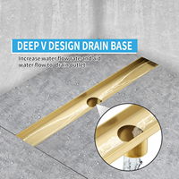 Drain de douche linéaire en or brossé de 24 pouces à haut débit, en acier inoxydable 304, pour salle de bain de villa, grille de drain rectangulaire