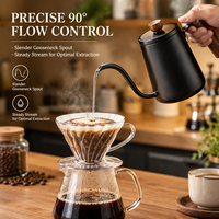 Bouilloire à café en acier inoxydable à bec col de cygne avec poignée en bois, pour le café filtre et le thé, idéale pour barista, compatible induction, vente en gros, logo personnalisé