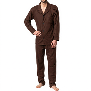 Conjunto de Pijamas de Verano para Hombre, Talla Grande, 100% Algodón Transpirable, Diseño de Franela con Botones y Estampado de Leopardo, Mangas Largas - Product Image 1