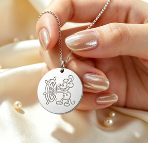 Ciondolo Rotondo Personalizzato con Cartone Animato per Bambini, Collana con Mini Ciondolo Inciso in Argento Sterling 925, Gioielli alla Moda - Product Image 5