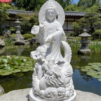 Statue de Guanyin en marbre blanc YOUFINE avec dragon pour temple, jardin bouddhiste extérieur