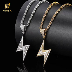 Gioielli di moda Bling Hip Hop ghiacciato fulmineo ciondolo <span class=keywords><strong>argento</strong></span> Gild Mens Cz collana di fulmini - Product Image 1