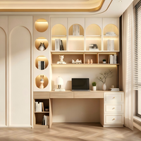 Table de toilette contemporaine pour chambre d'adolescent en contreplaqué blanc de qualité E0, résistant à l'eau, avec étagères ouvertes et armoire d'angle à portes vitrées