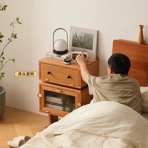 Solid Wood Robot Cabinet Nordic Modern Living Room Storage <b>Side</b> <b>Table</b> With <b>Drawer</b> And Basket For Bedroom Or Living Room - Product Image 4