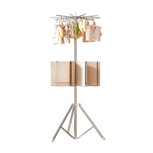 Estante plegable multifuncional de 2 niveles de acero inoxidable de piso a techo, <span class=keywords><strong>toallero</strong></span> de Metal de doble nivel para ropa, <span class=keywords><strong>toallero</strong></span> para pañales para niños - Product Image 1