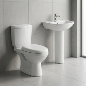 Vistaar Ceramics Two Piece Toilet Aqua Pan with Hand Wash Pedestal Basin Sink Sanitary Ware Bathroom Combo - Product Image 1