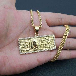 Collar con Colgante de Dólar en Acero Inoxidable Chapado en Oro y Diamantes, Diseño de 100 Dólares, Joyería Hip Hop, Regalo - Product Image 5