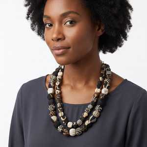 Collier en résine perlée fait main écologique à motif de boules, style bohème unisexe, chaîne plaquée or, bijou statement multicouche - Product Image 2