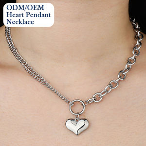 Kalung liontin hati padat elegan, Kalung rantai baja tahan karat dapat disesuaikan untuk hadiah perhiasan fesyen sehari-hari wanita - Product Image 1
