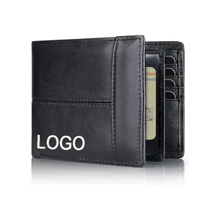 사용자 정의 ID 신용 카드 비즈니스 RFID 도난 방지 정품 가죽 접이식 짧은 지갑 카드 홀더 지갑 독특한 남성 지갑