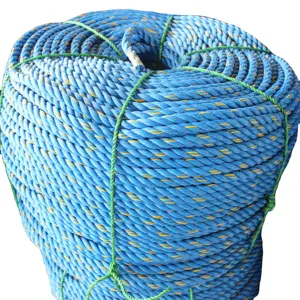 Polypropylene 3-strand yellow string blue flat wire rope new material marine culture rope