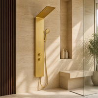Colonne de douche ultra-mince en acier inoxydable doré brossé avec jets de massage corporels, cascade et mitigeur de salle de bain en céramique pour hôtel