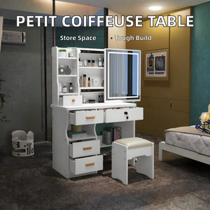 Pequeño tocador estilo moderno minimalista con paneles de madera, mueble de almacenamiento para dormitorio, pequeño mueble de maquillaje para sala de estar de hotel - Product Image 2