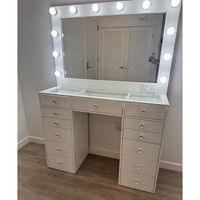 Table de toilette moderne en verre avec miroir Coiffeuse en bois pour chambre à coucher avec lumière
