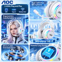 Casque de jeu sans fil AOC Bluetooth 6.0 2.4GHz, casque supra-auriculaire avec éclairage RGB et micro, distributeur mondial, vente en gros, approvisionnement en vrac