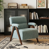 Fauteuil d'appoint ergonomique de style Mid-Century Modern, structure en bois massif, rembourrage épais capitonné, pour la maison, le bureau ou le salon