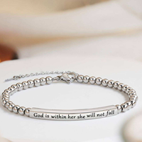 Bracelet en acier inoxydable plaqué or 18 carats avec perles et barre incurvée, gravure personnalisée de versets bibliques, bijoux religieux chrétiens étanches