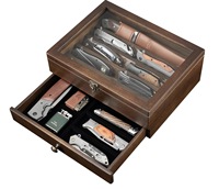 Étui de présentation pour couteaux, présentoir pour collection de couteaux avec couvercle en verre, étui à couteaux de poche en bois à 2 niveaux avec tiroirs