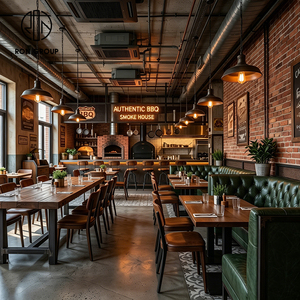 Ron Group Solution Complète Mobilier Commercial : Table Carrée en Bois et Banquette Courbe Capitonnée en Cuir pour <span class=keywords><strong>Restaurant</strong></span> - Product Image 2